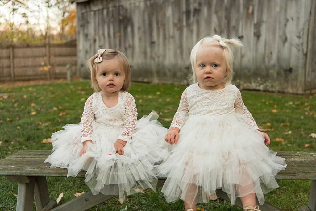 Twin girls in white dresses | Sharon Leger Photography
