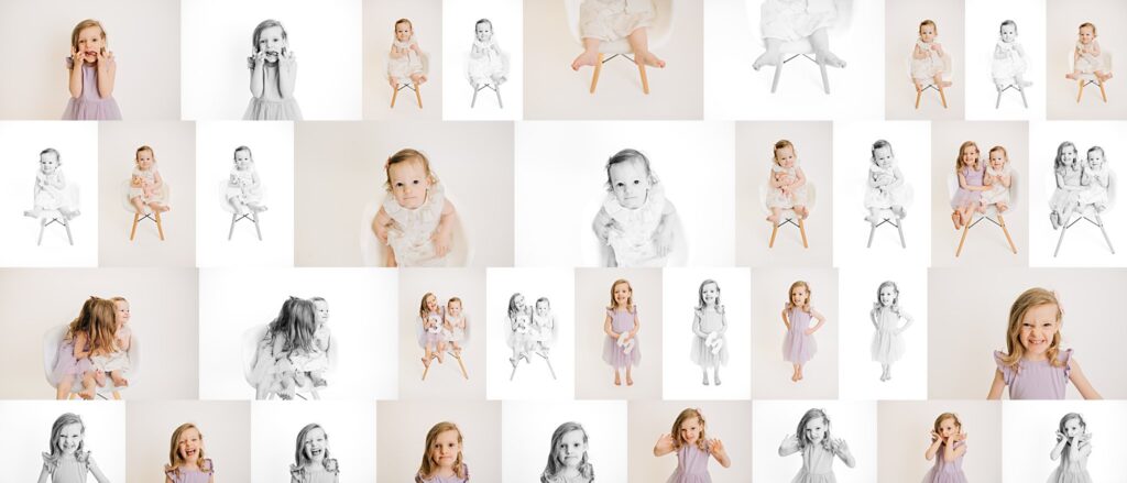 Collage of black and white and color images from a Personality Portrait session in Canton, Connecticut